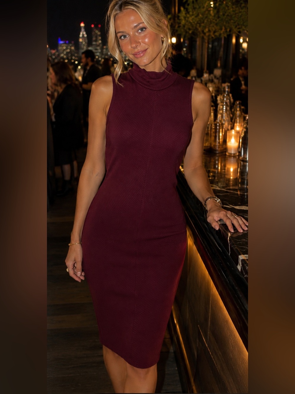 Sleeveless Mock Neck Bodycon Dress - Burgundy